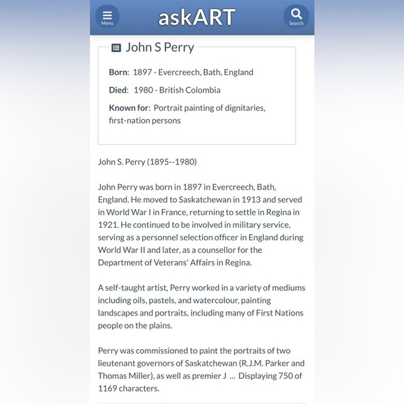 British Artist John S.Perry First Nations Native American Chief Oil Painting - Picture 12 of 12